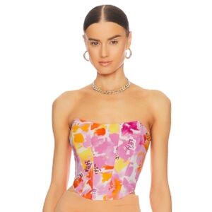 More To Come Girly Y2K Feminine Strapless Floral Corset Top Sz S Pink Orange